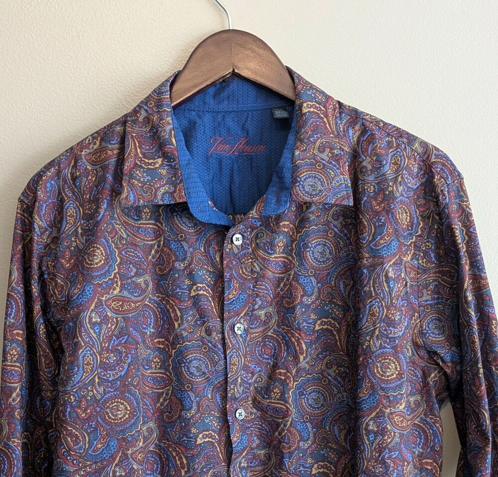 Van Heusen Mens Large L Paisley Shirt Long Sleeve Button Down Dress Casual